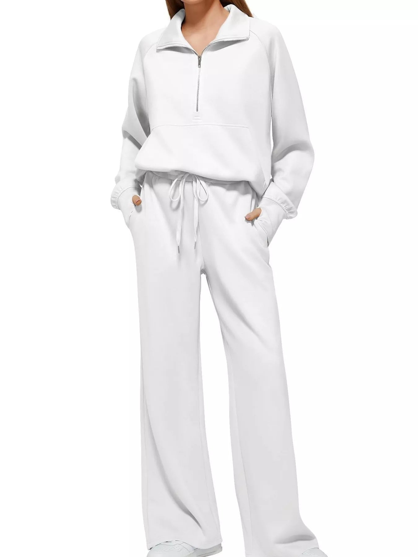 Full Size Half-Zip Sweatshirt and Wide-Leg Pants Set Plus Size Trendsi