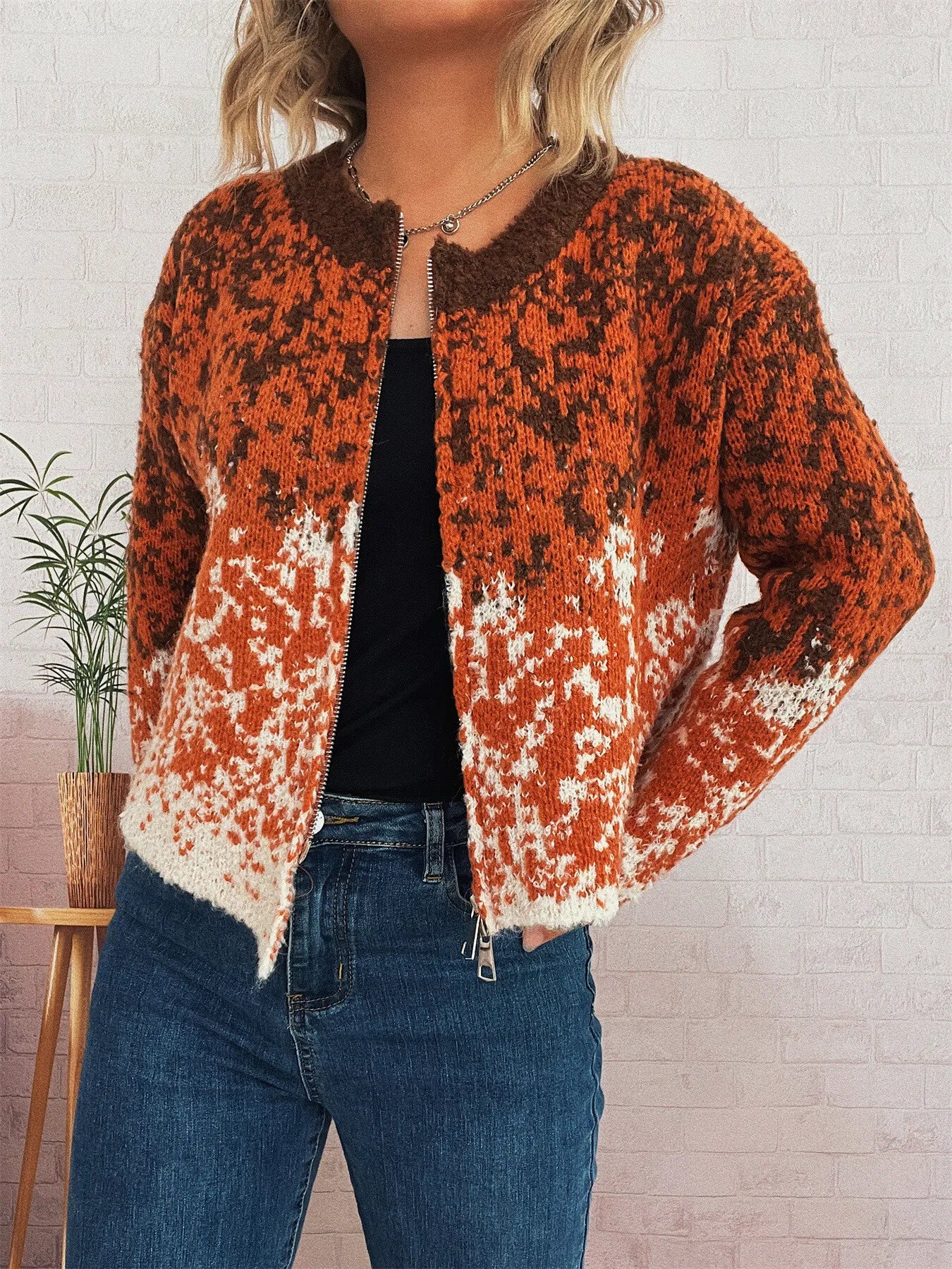 Asymmetrical Hem Zip Up Cardigan