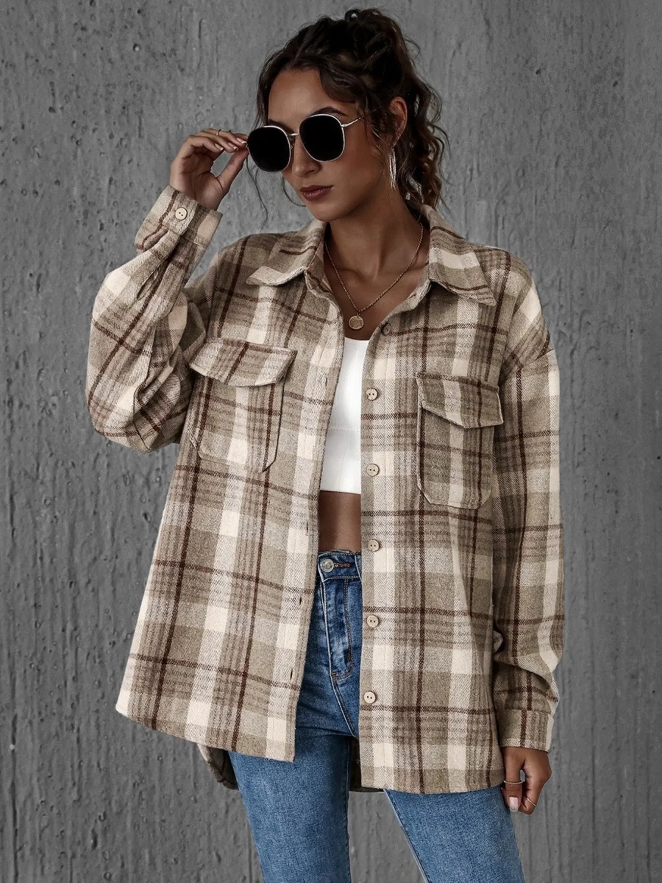 Plaid Button-Up Long Sleeve Shirt NicholesGifts