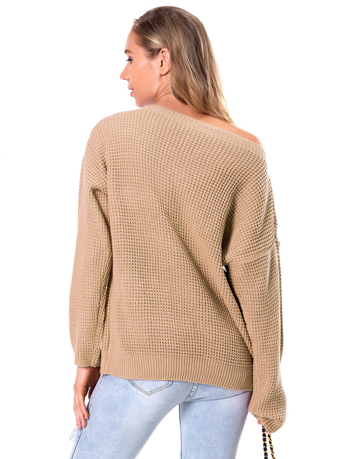 Boat Neck Drop Shoulder Long Sleeve Sweater nicholesgifts