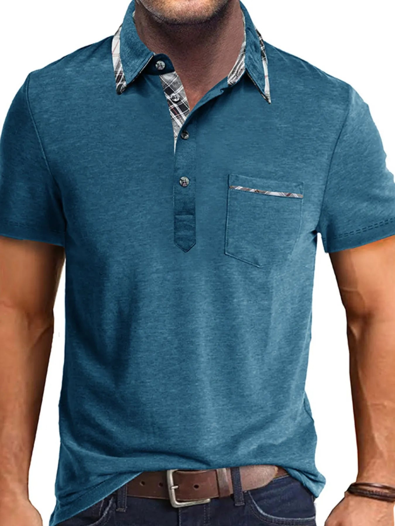 Men's Full Size Classic Plaid Collar Cotton Polo Shirt Plus Size NicholesGifts