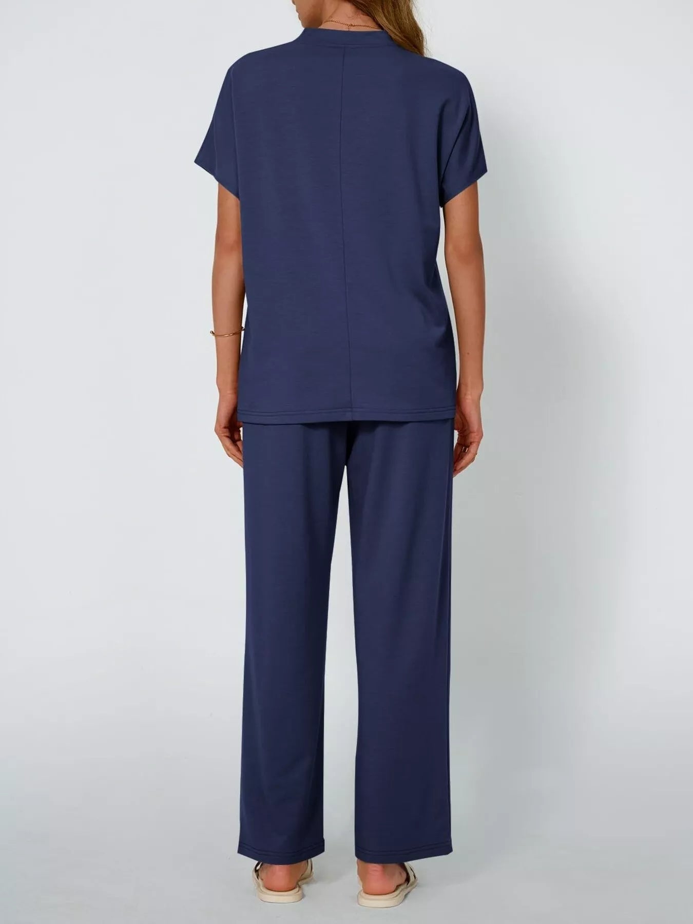 Full Size Round Neck Short Sleeve Top and Pants Set Plus Size Trendsi