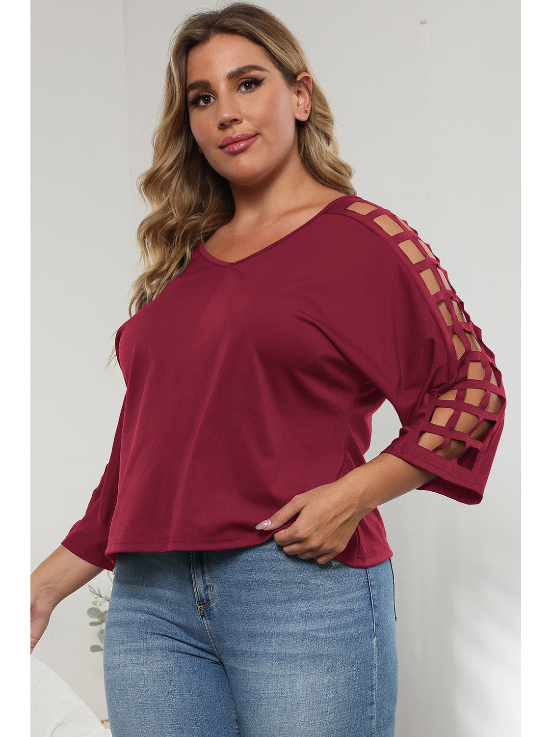 3/4 Sleeve Cutout Detail Top nicholesgifts