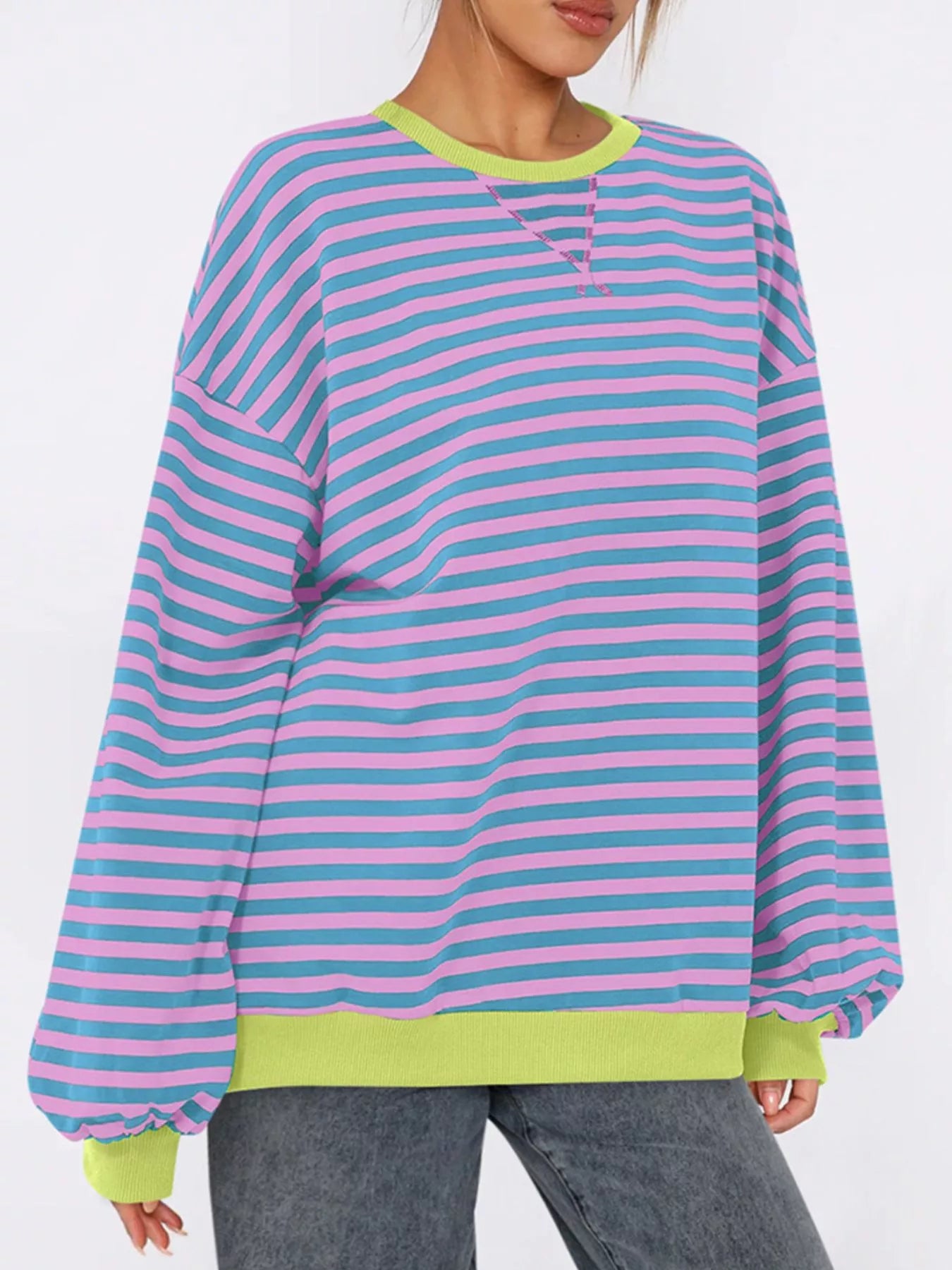 Striped Round Neck Long Sleeve Sweatshirt nicholesgifts