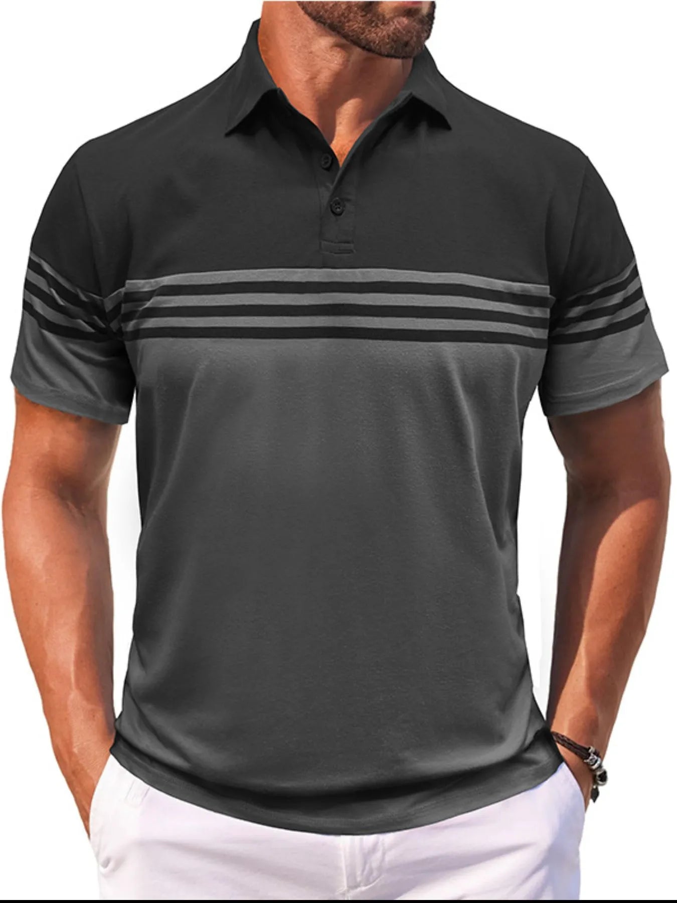 Men's Full Size Color Block Striped Polo Shirt Plus Size NicholesGifts