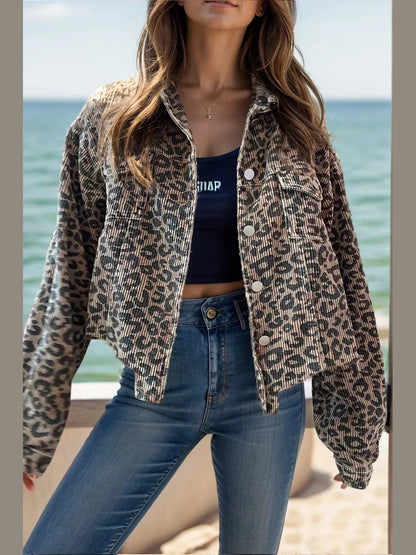 Leopard Button Down Long Sleeve Jacket nicholesgifts
