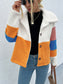 Women Shiny Color Block Button Down Collared Jacket nicholesgifts