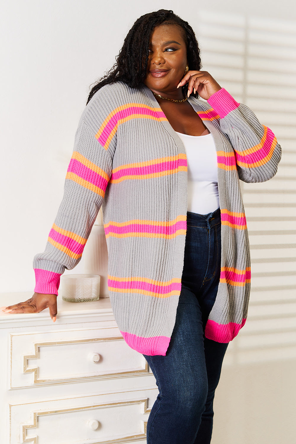 Woven Right Ribbed Long Sleeve Cardigan nicholesgifts