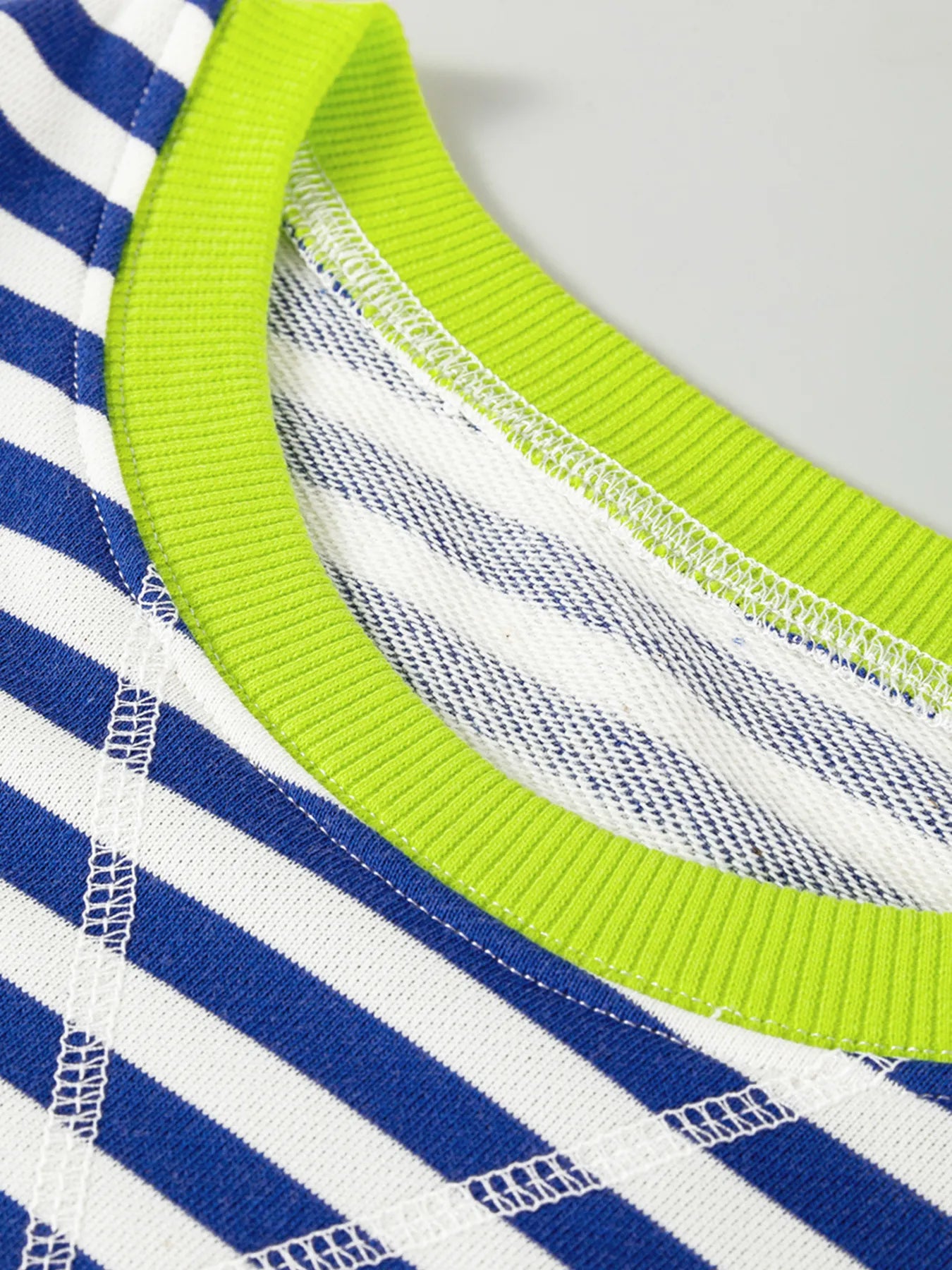 Striped Contrast Ribbed Trim Drop Shoulder Sweatshirt