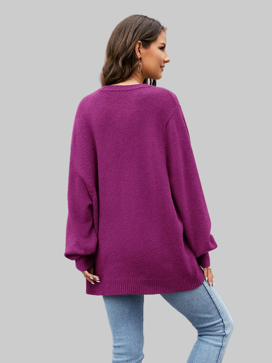 Women Round Neck Long Sleeve Sweater nicholesgifts
