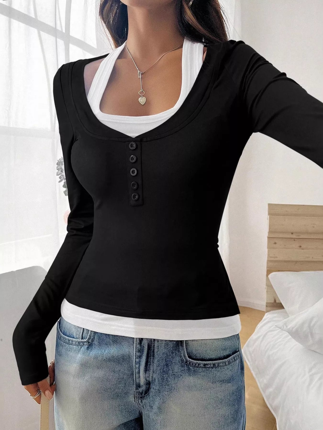 Scoop Neck Long Sleeve T-Shirt Trendsi