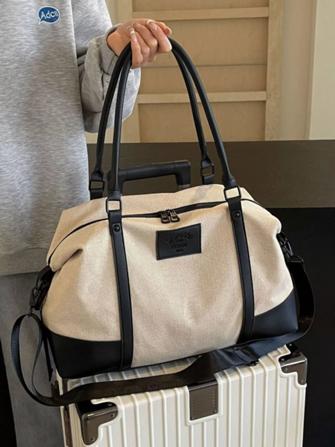 Canvas Leather Trim Travel Bag nicholesgifts