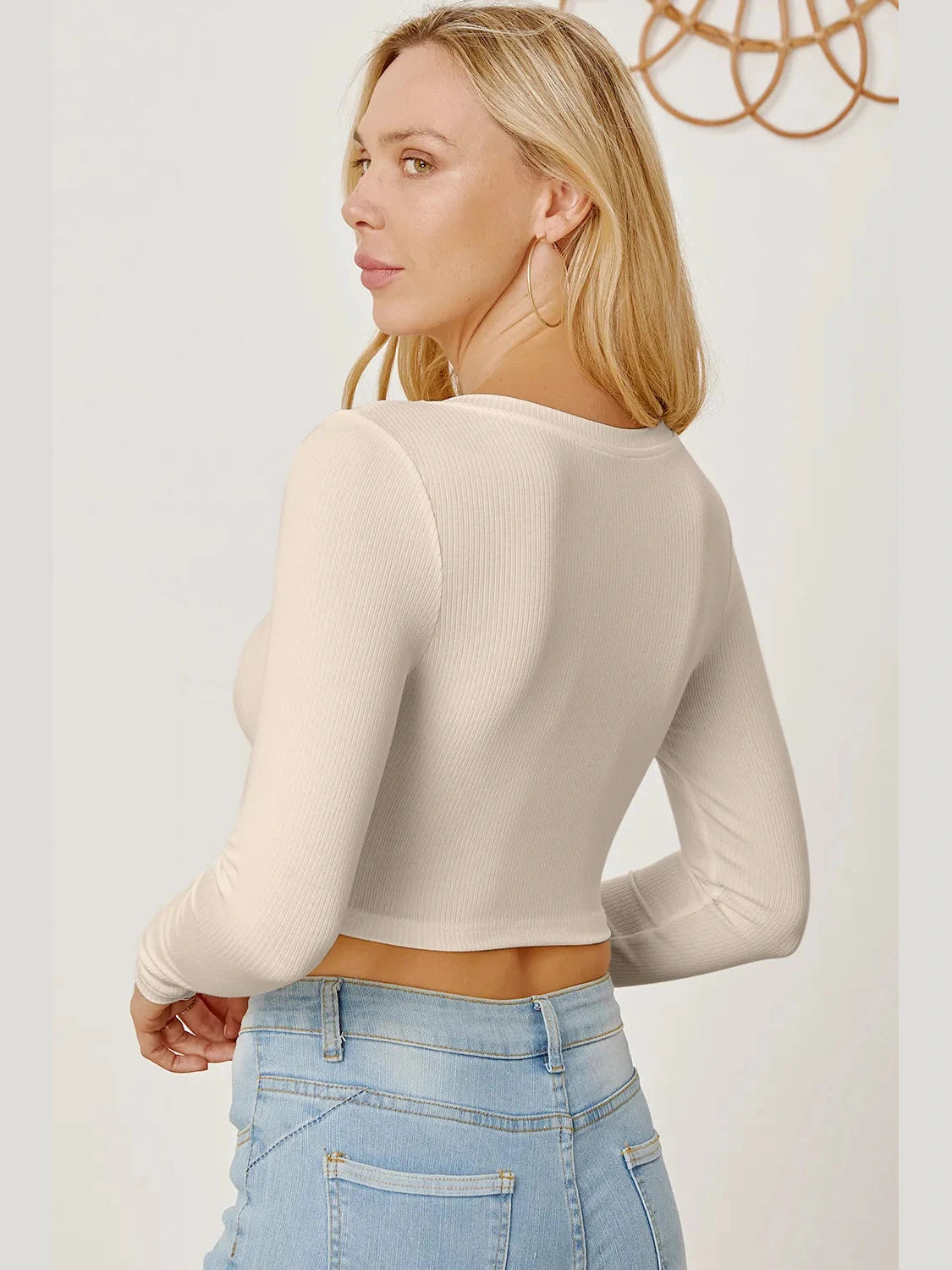 Round Neck Long Sleeve Cropped T-Shirt NicholesGifts