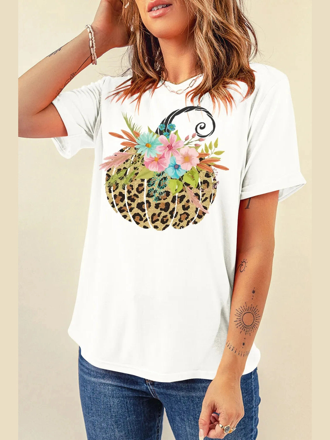 Pumpkin Graphic Round Neck Short Sleeve T-Shirt NicholesGifts