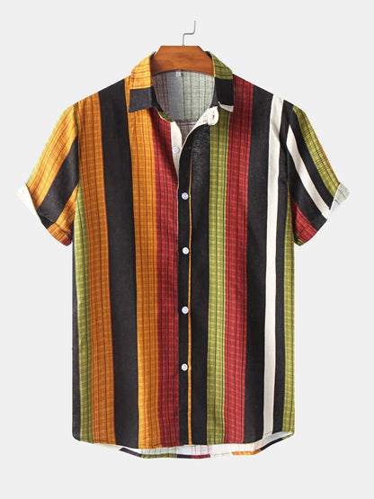 Men's Plus Size Multicolor Striped Short Sleeve Button Down Casual Shirt nicholesgifts