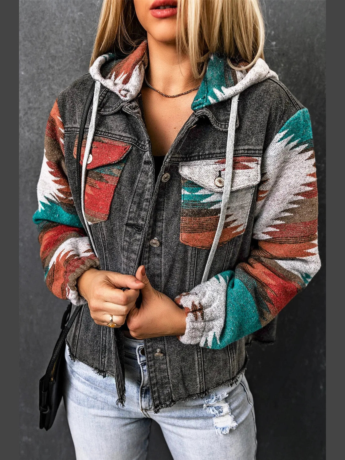 Drawstring Hooded Pocketed Denim Jacket nicholesgifts