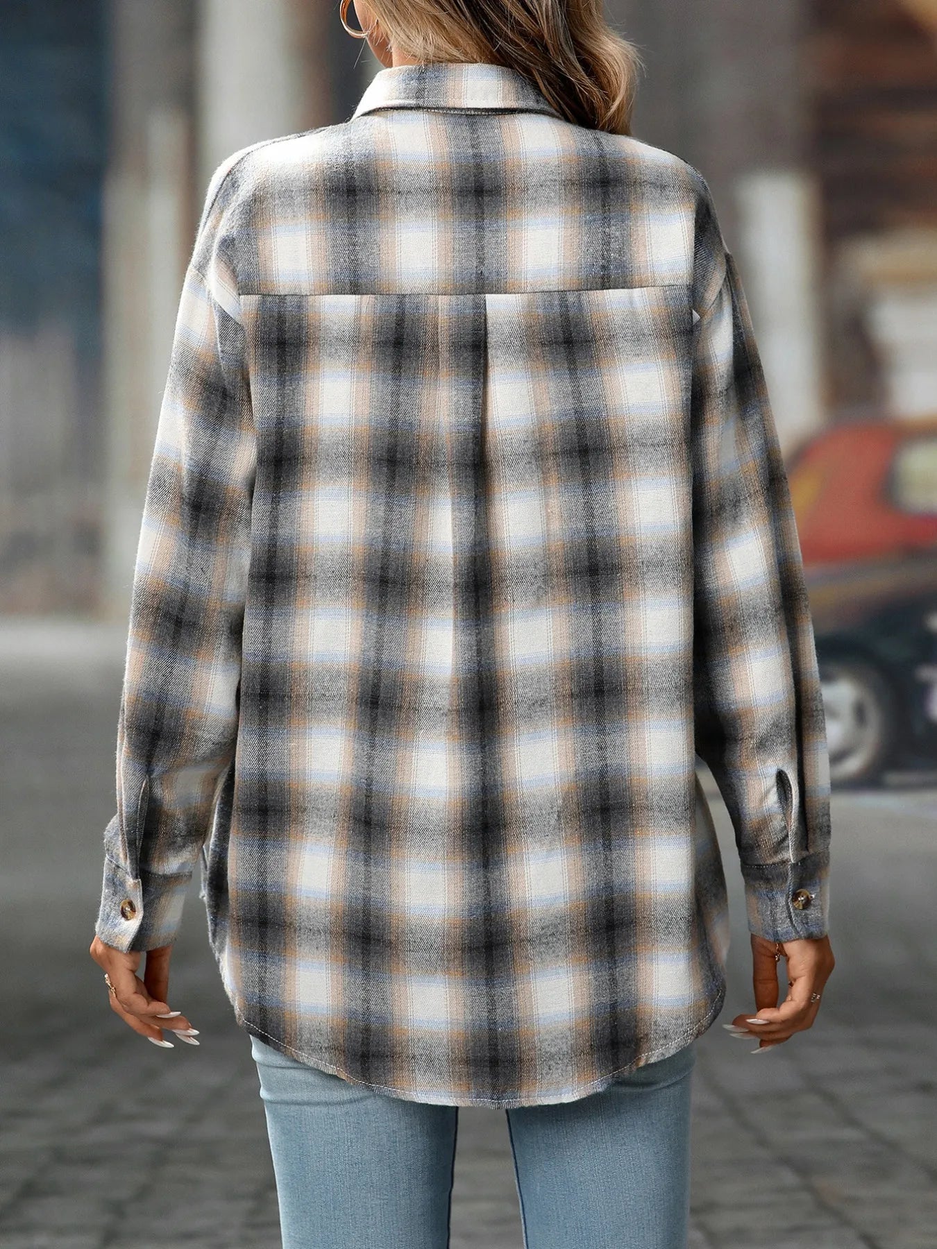 Oversized Plaid Button-Up Shirt NicholesGifts