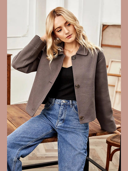 Button Up Collared Neck Jacket nicholesgifts