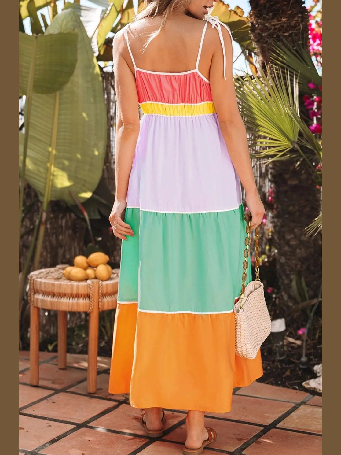 Color Block Flowy Tiered Maxi Dress with Pockets NicholesGifts