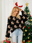 Women Reindeer Round Neck Long Sleeve Christmas Sweater nicholesgifts