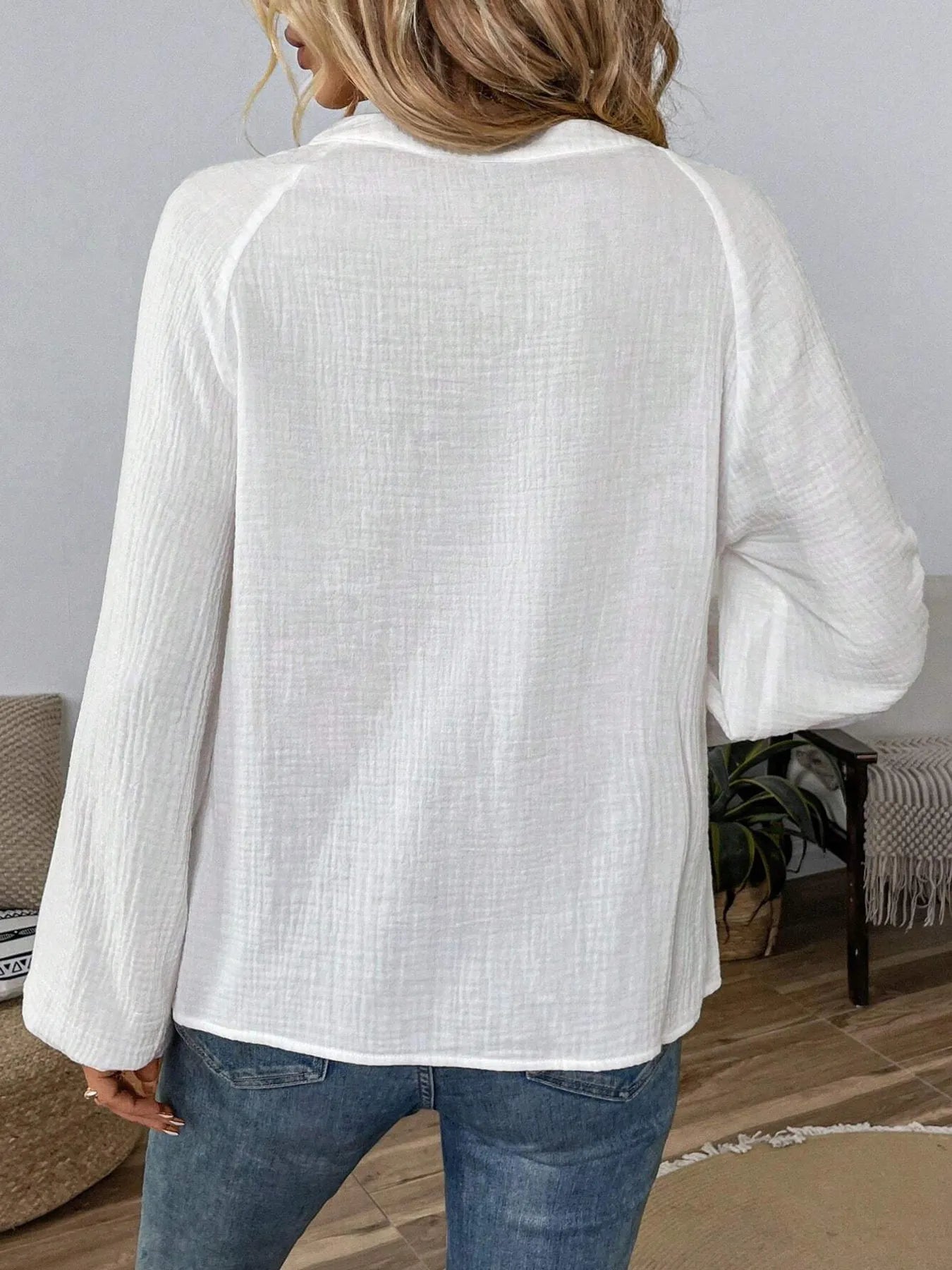 Paisley Pattern Notched Long Sleeve Blouse NicholesGifts