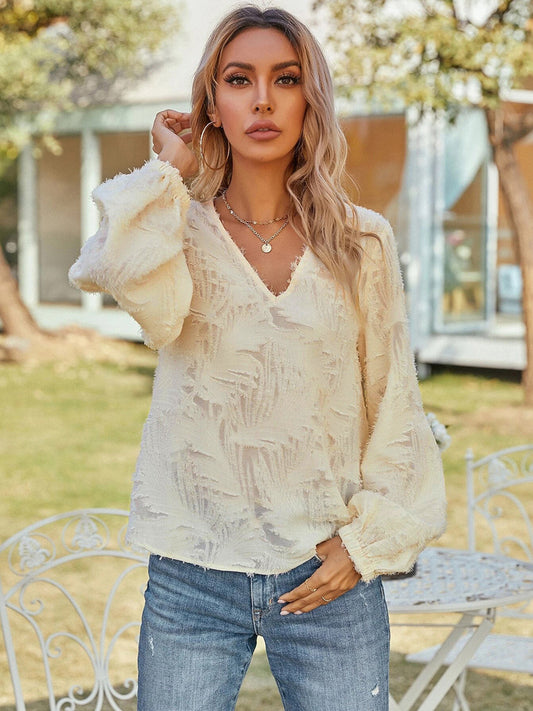 V-Neck Long Sleeve Blouse nicholesgifts