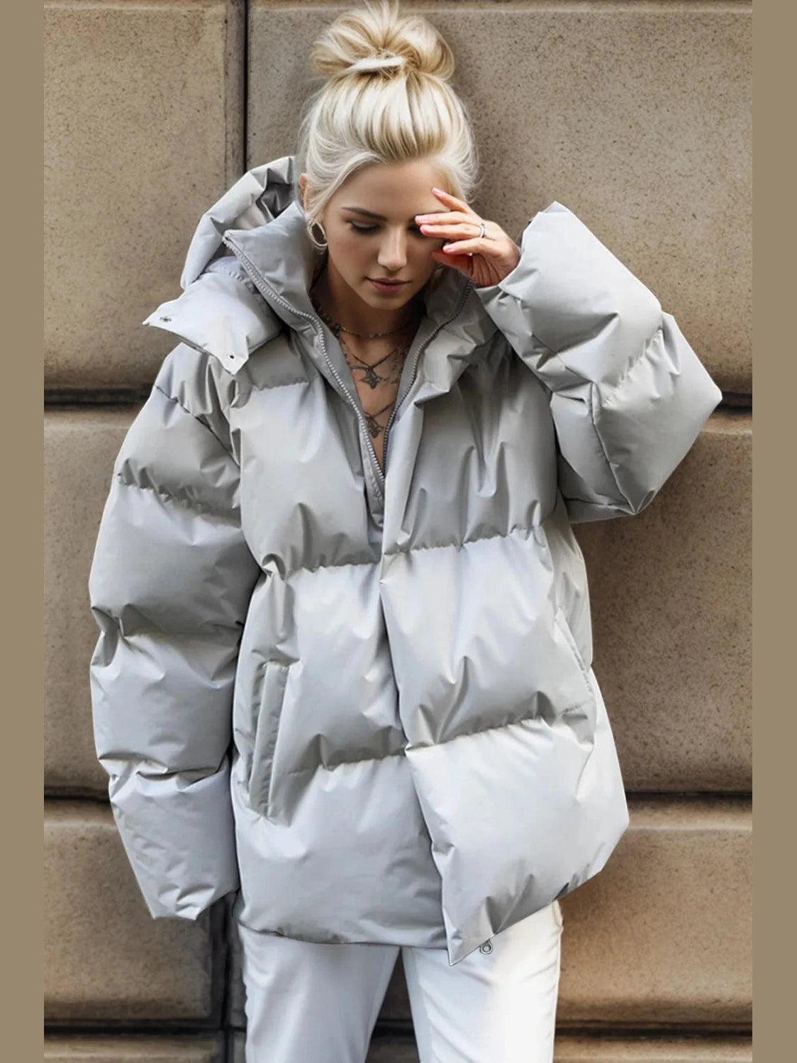 Pocketed Zip Up Hooded Puffer Jacket nicholesgifts
