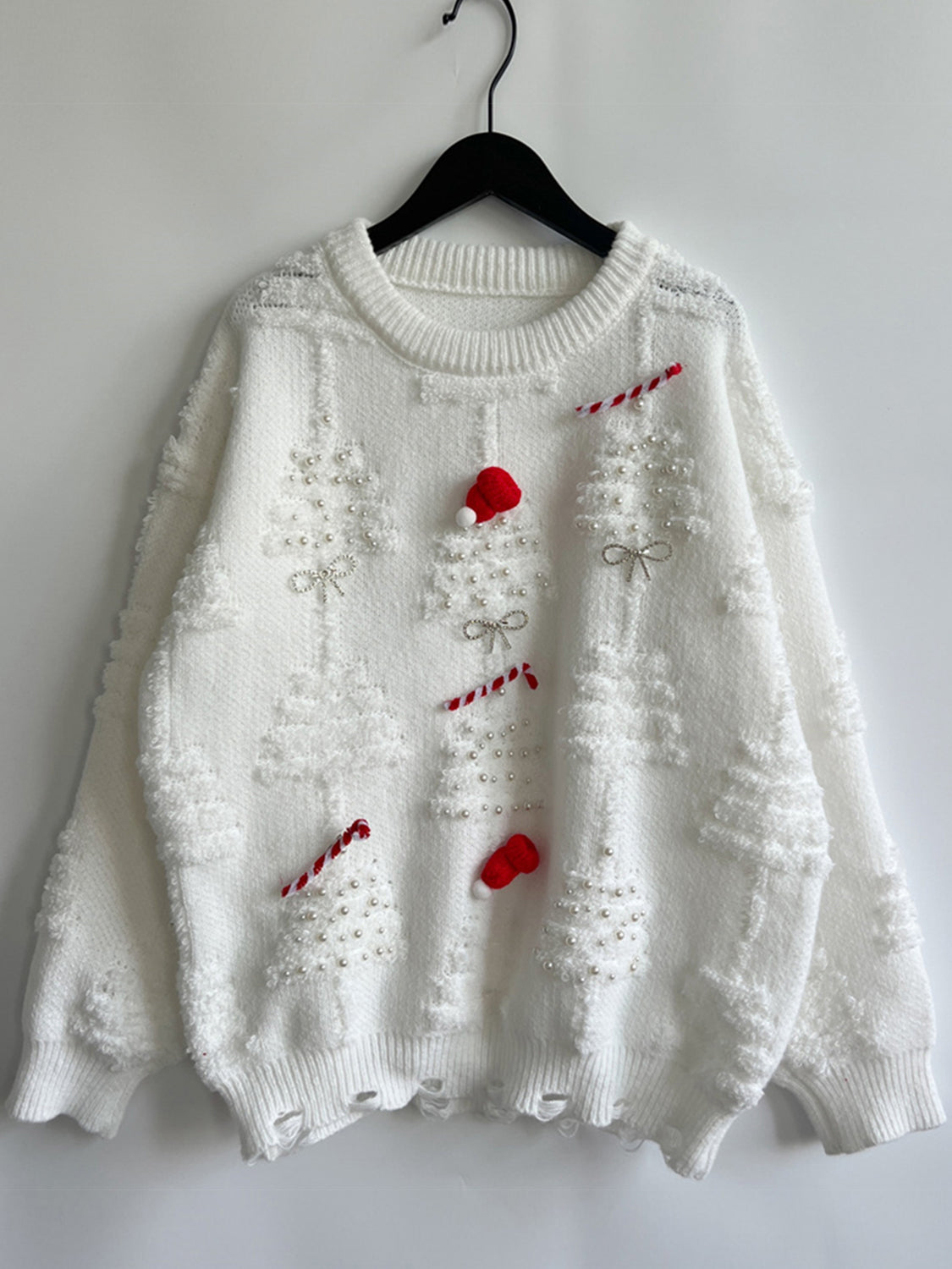 Pearl Detail Round Neck Long Sleeve Sweater Trendsi
