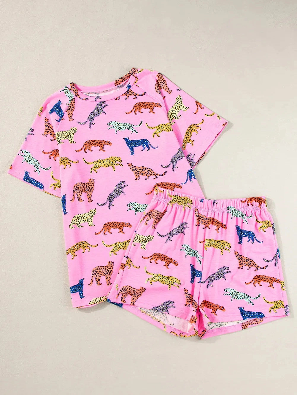 Animal Round Neck Top and Shorts Lounge Set nicholesgifts