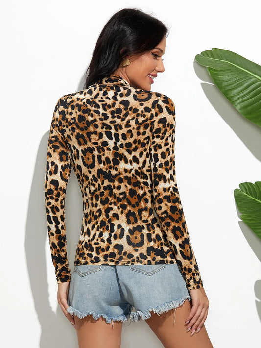 Leopard Mock Neck Long Sleeve T-Shirt nicholesgifts