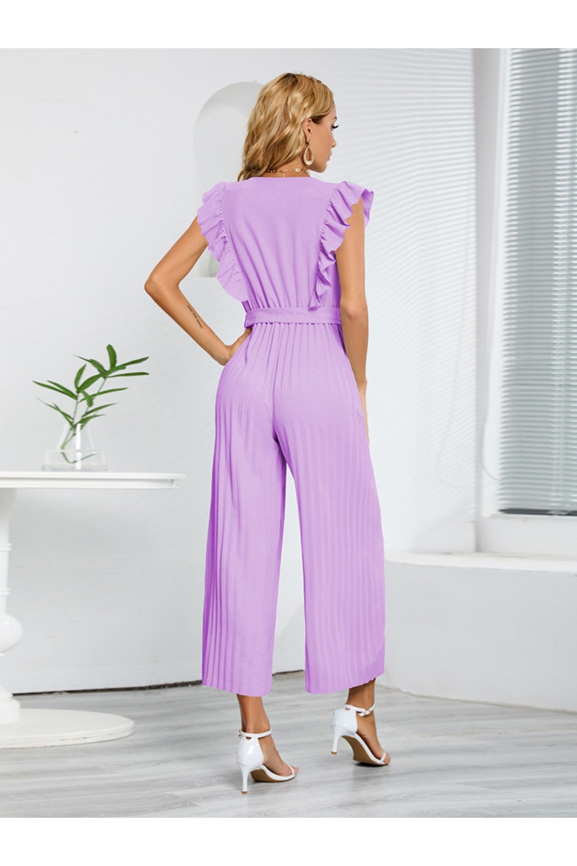 Ruffled Surplice Cap Sleeve Jumpsuit nicholesgifts