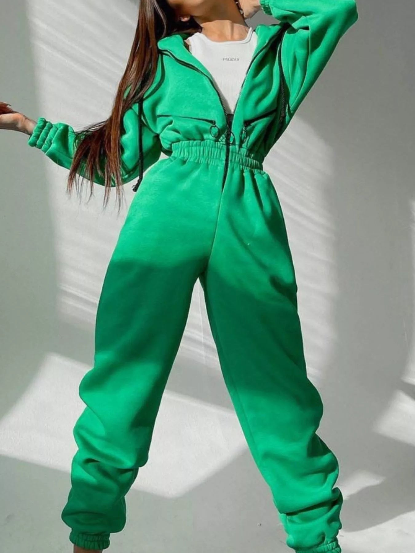 Hooded Zip-Up Long Sleeve Jumpsuit nicholesgifts