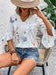 Ruffled Printed V-Neck Half Sleeve Blouse nicholesgifts