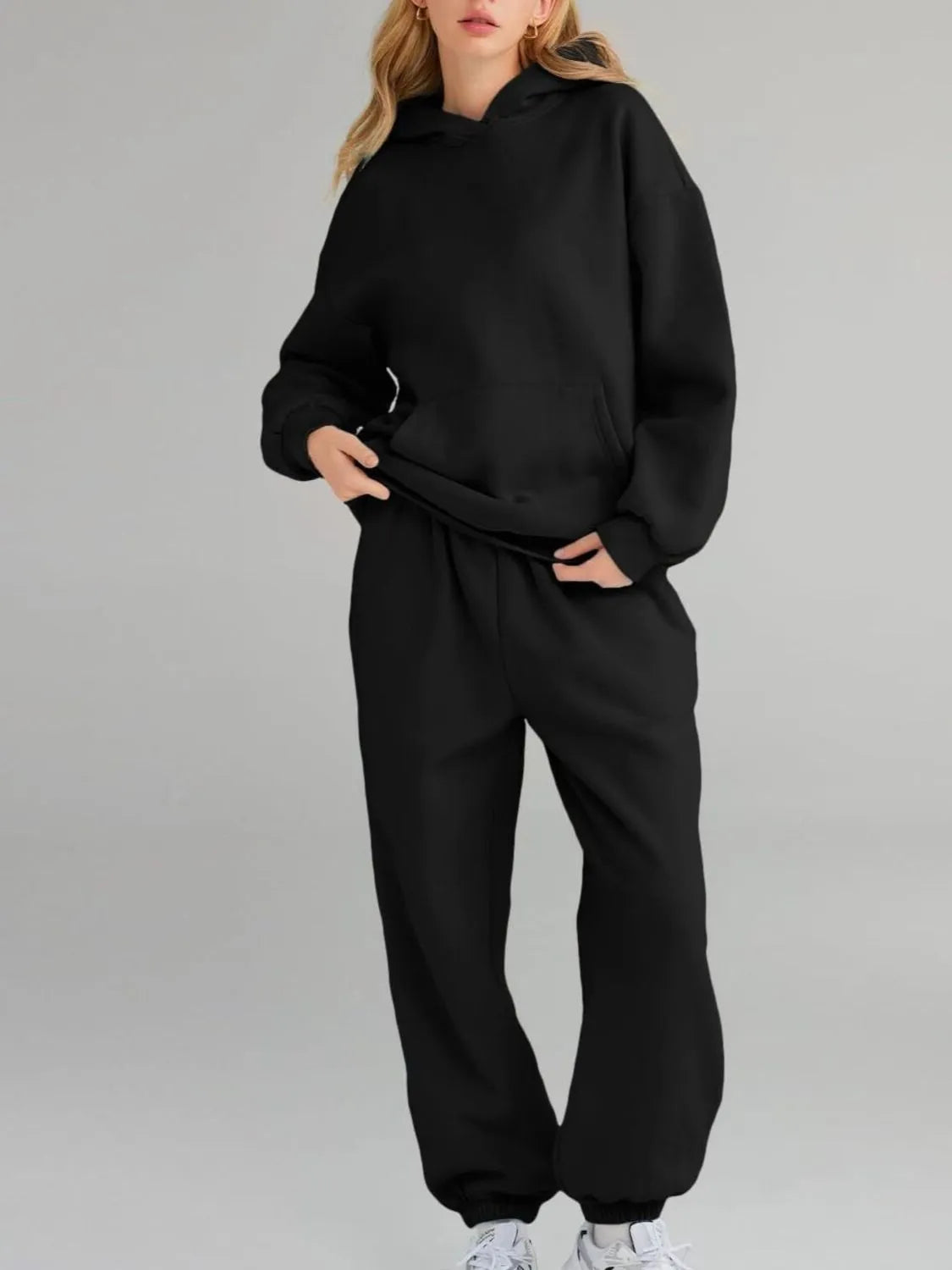 Full Size Kangaroo Pocket Hoodie and Joggers Set Plus Size Trendsi