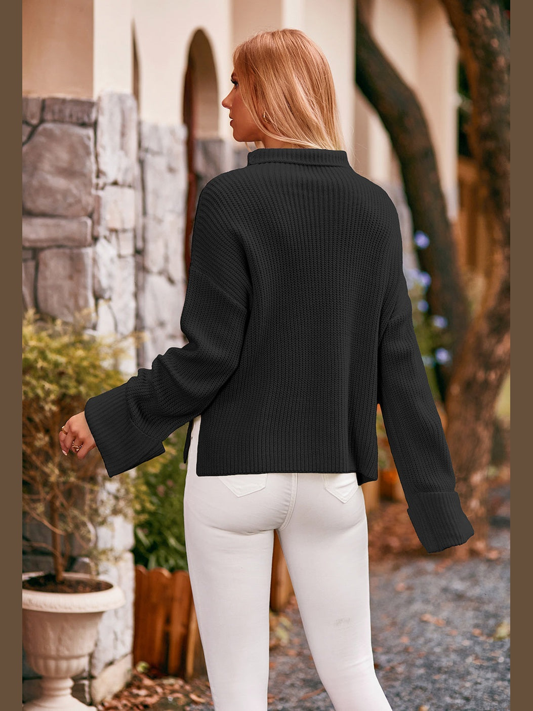 Mock Neck Drop Shoulder Sweater nicholesgifts