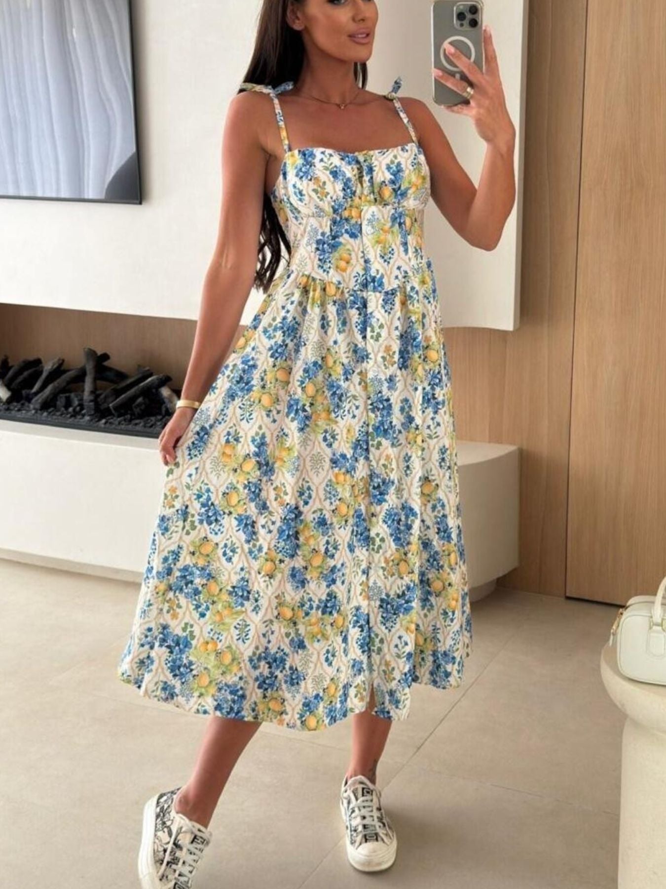 Striped Tie-Shoulder Midi Dress nicholesgifts