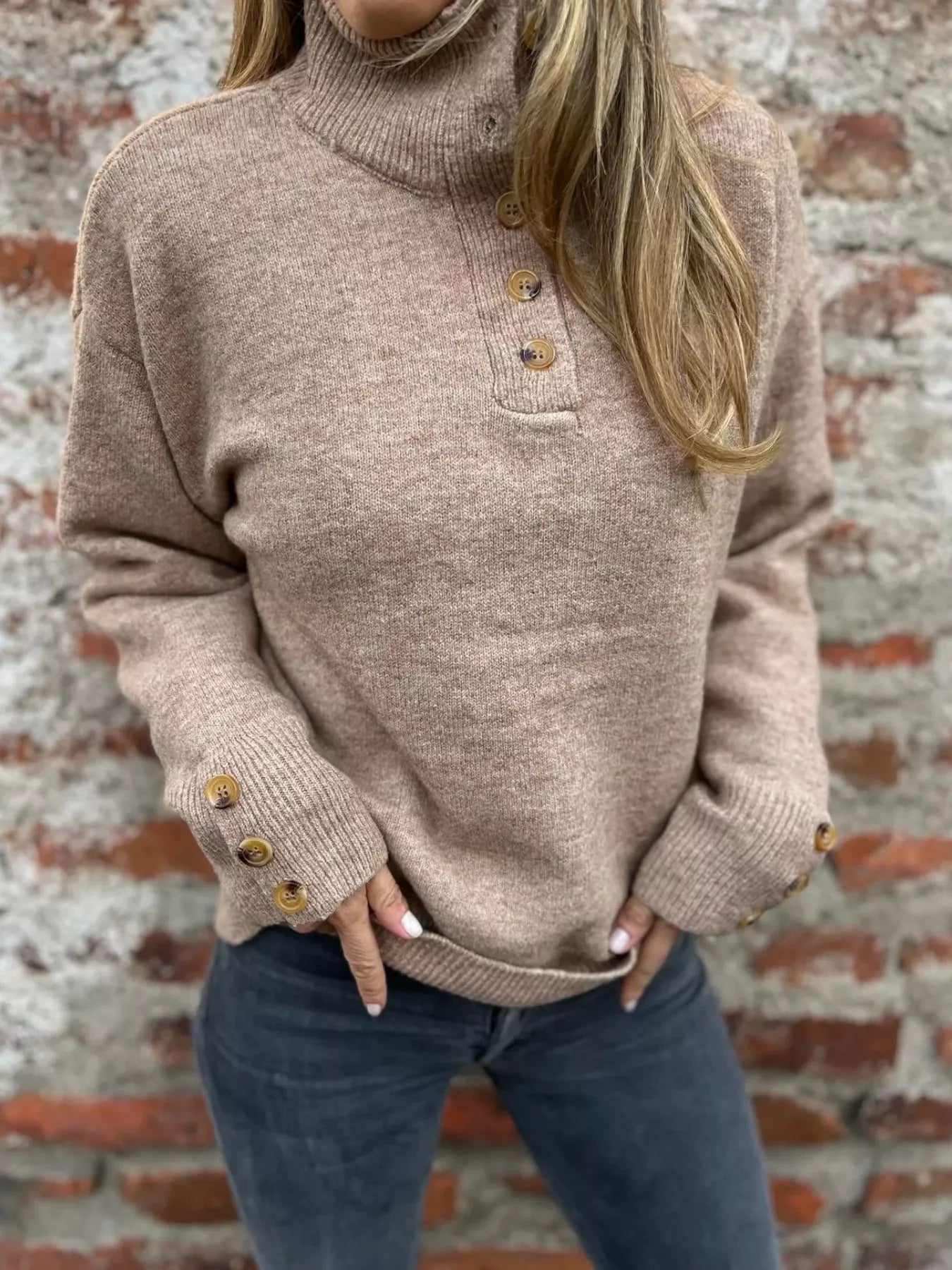 Full Size Button-Detail Turtleneck Sweater Plus Size