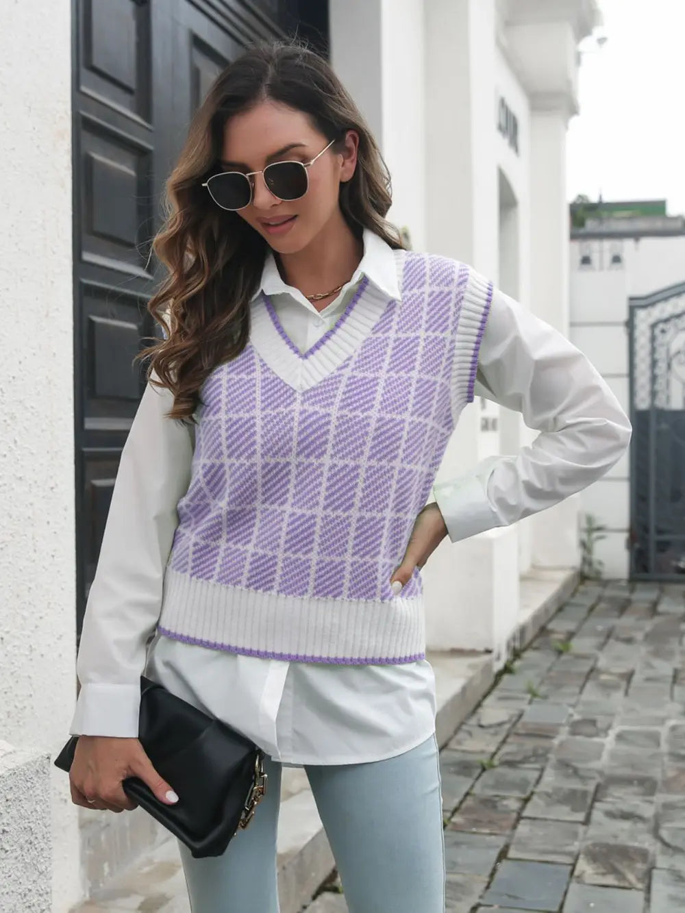 Plaid V-Neck Sweater Vest nicholesgifts
