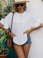 Slit Polka Dot Round Neck Half Sleeve Blouse nicholesgifts