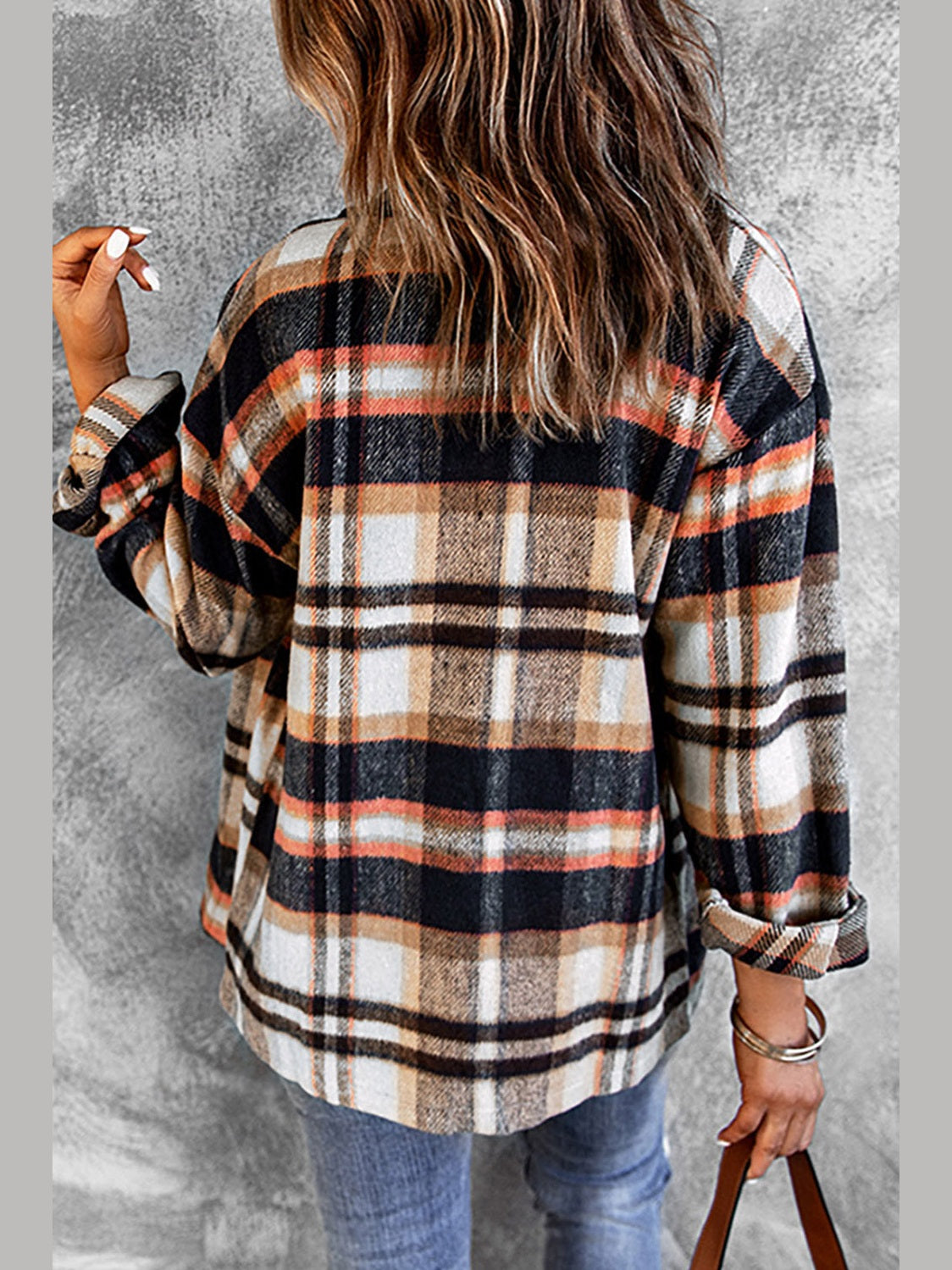 Plaid Button Front Shirt Jacket with Breast Pockets nicholesgifts