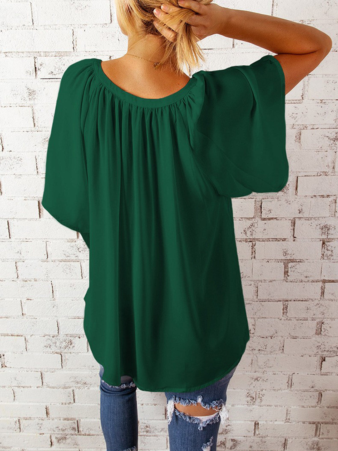 Ruched Notched Half Sleeve Blouse nicholesgifts