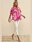 Smocked Printed Round Neck Half Sleeve Blouse nicholesgifts