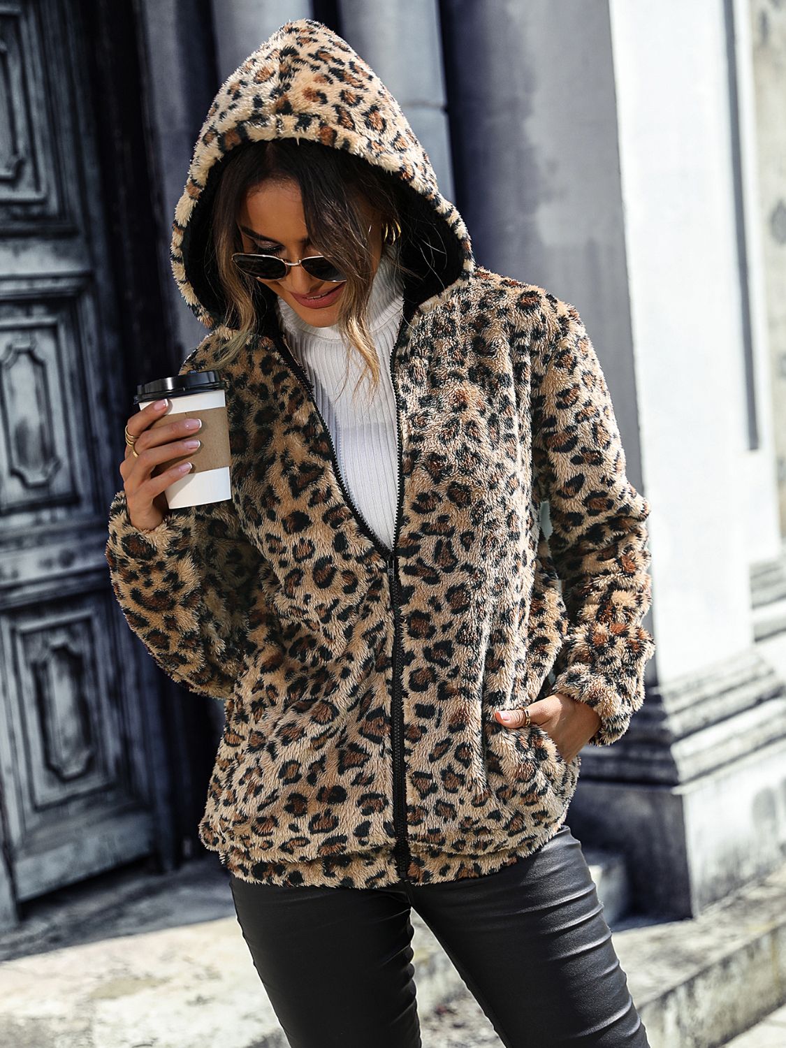 Leopard Zip-Up Hooded Jacket nicholesgifts