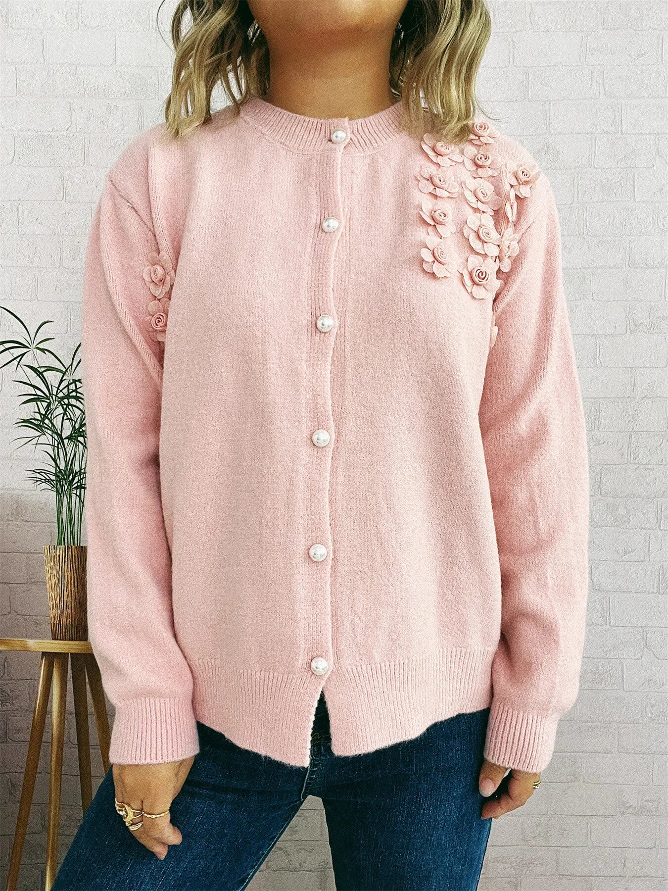 Flower Button Up Long Sleeve Cardigan