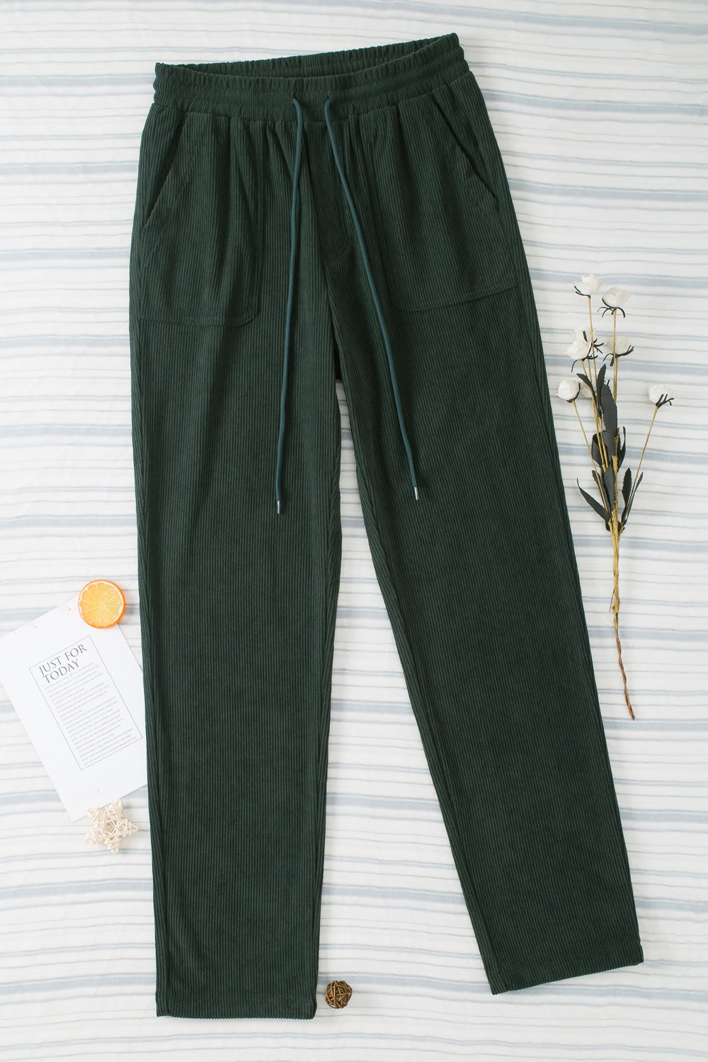 Drawstring Straight Pants with Pockets nicholesgifts