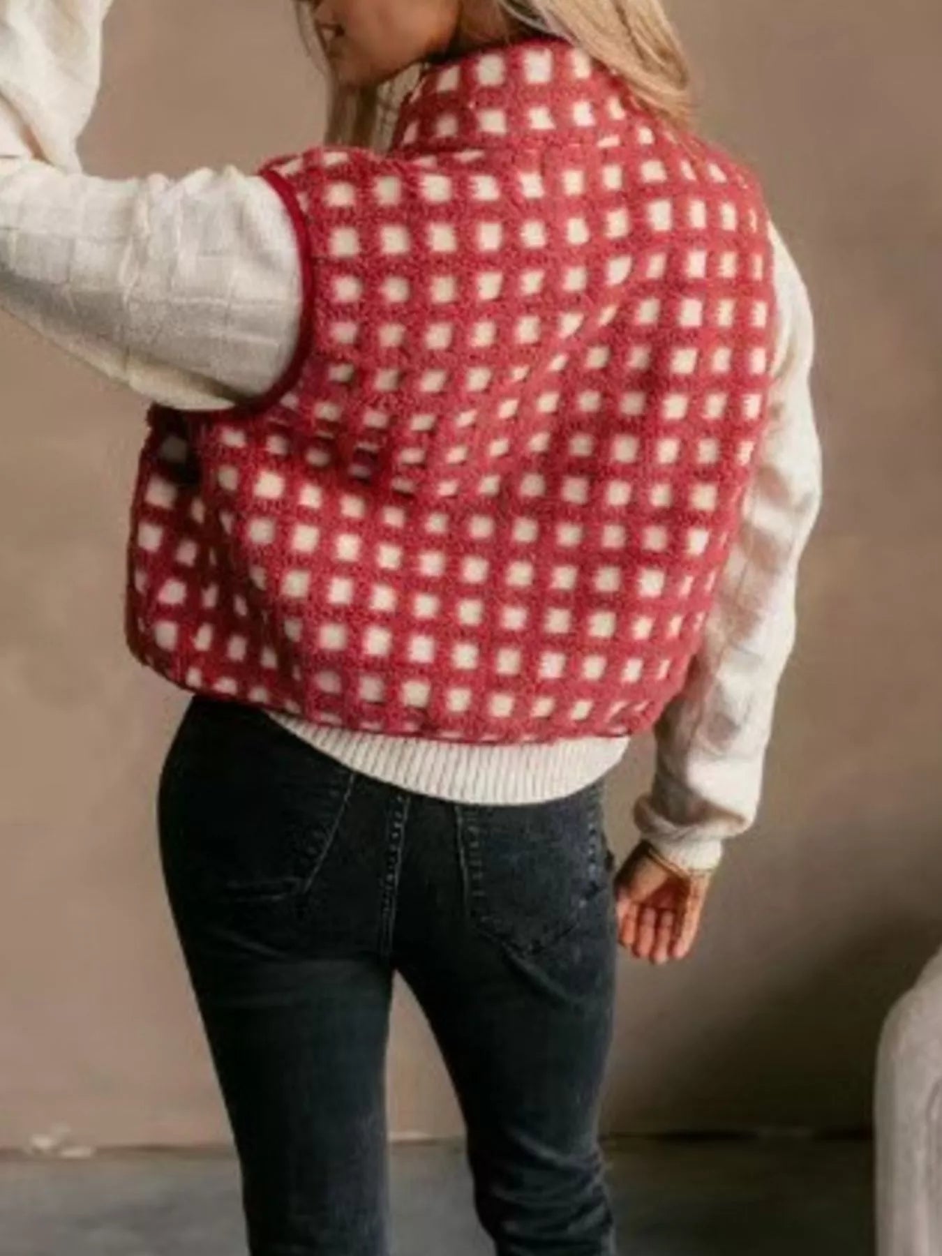 Plaid Zip Up Vest Coat nicholesgifts