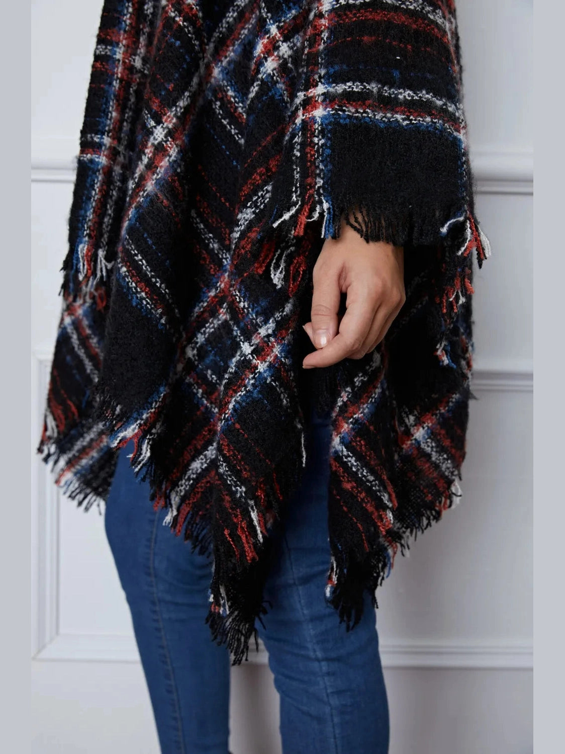 Shiny Turtleneck Plaid Raw Hem Sweater Trendsi