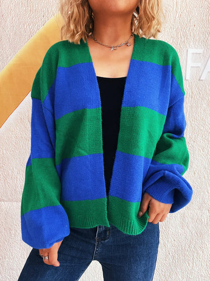 Women Color Block Open Front Cardigan nicholesgifts