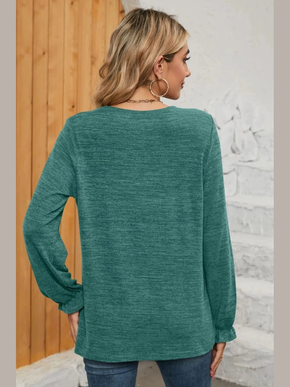 Ruched Round Neck Flounce Sleeve T-Shirt NicholesGifts