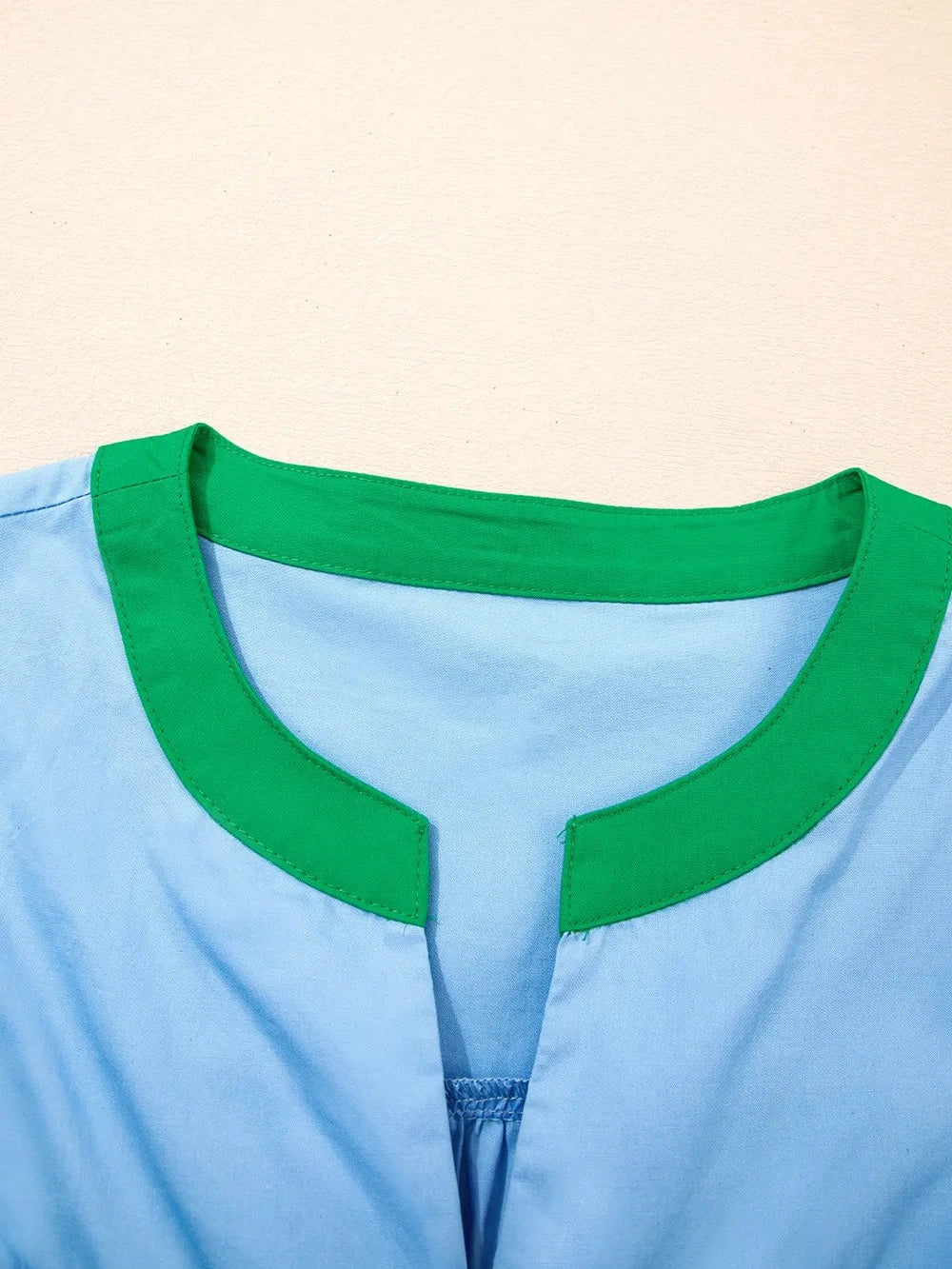 Contrast Notched Neck Frilly Detail Short Sleeve Blouse NicholesGifts